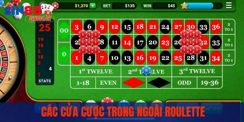 Các cửa cược trong ngoài của game Roulette